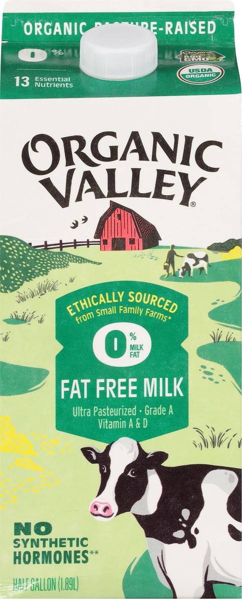 slide 8 of 9, Organic Valley 0% Milk Fat Fat Free Milk 0.5 gal, 1/2 gal