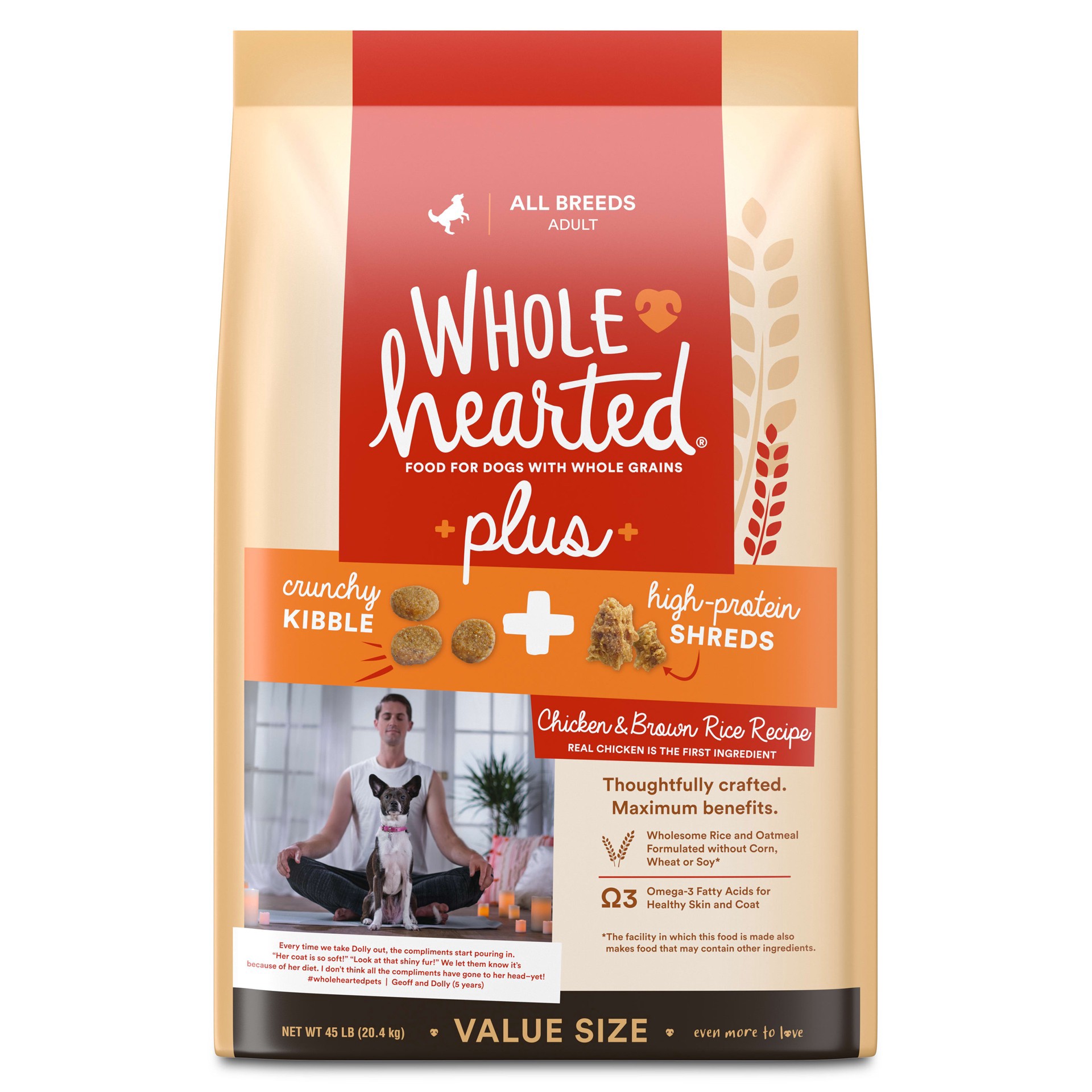 slide 1 of 1, WholeHearted Plus Chicken & Brown Rice Recipe with Whole Grains Dry Dog Food, 45 lbs., 1 ct