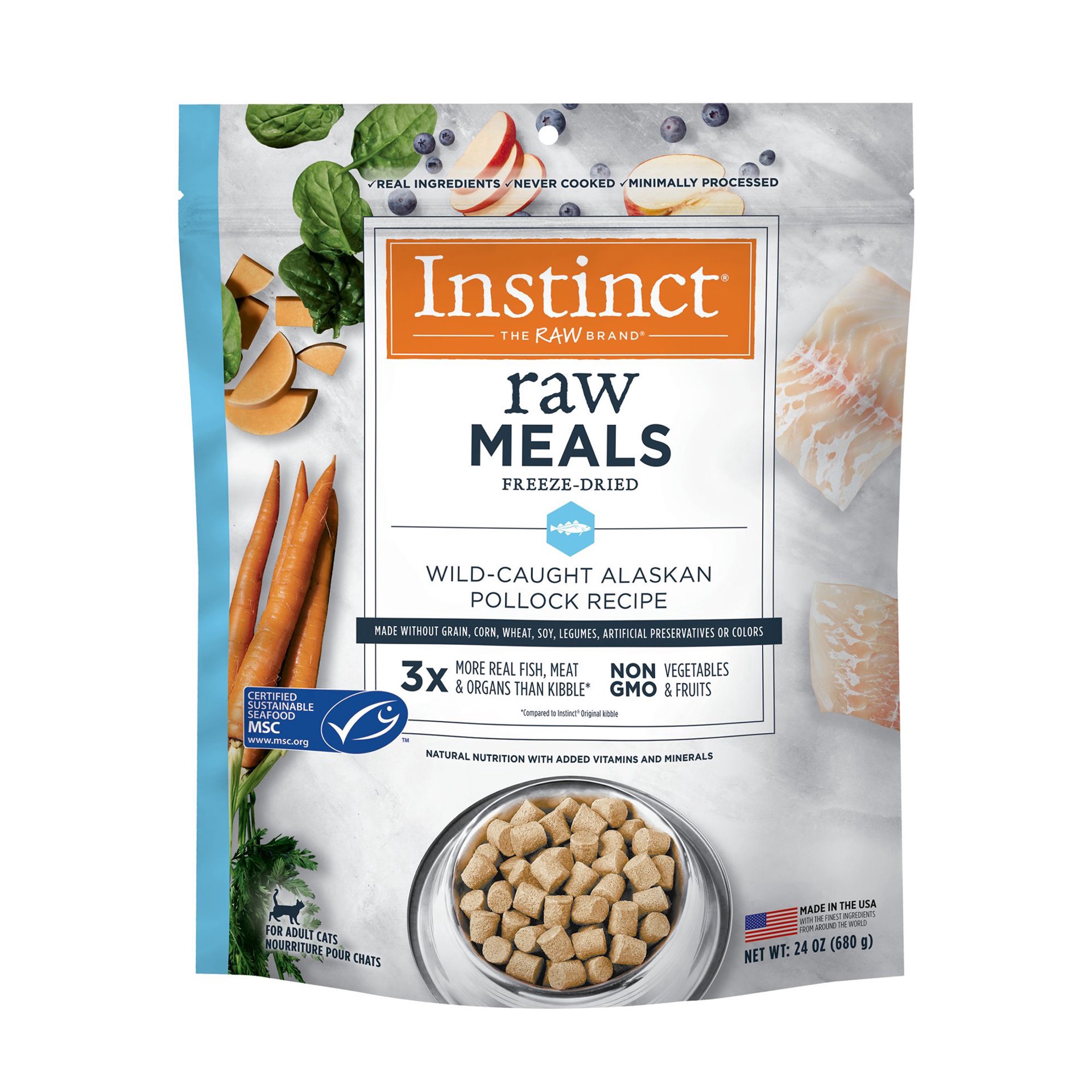 slide 1 of 1, Instinct Raw Meals Freeze-Dried Pollock Cat Food, 24 oz, 24 oz