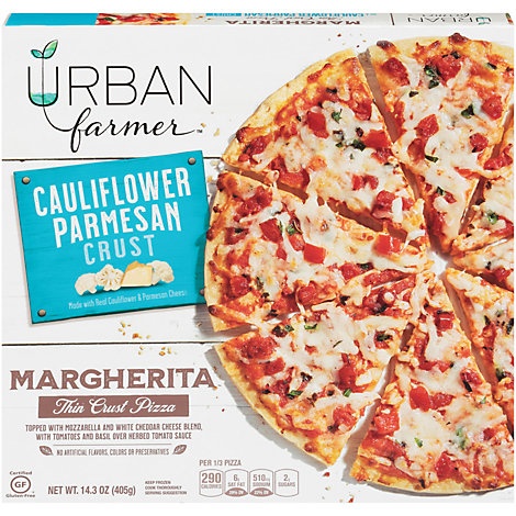 slide 1 of 1, Urban Farmer Pizza Margherita Cauliflower Parmesan Crust Frozen, 14.3 oz