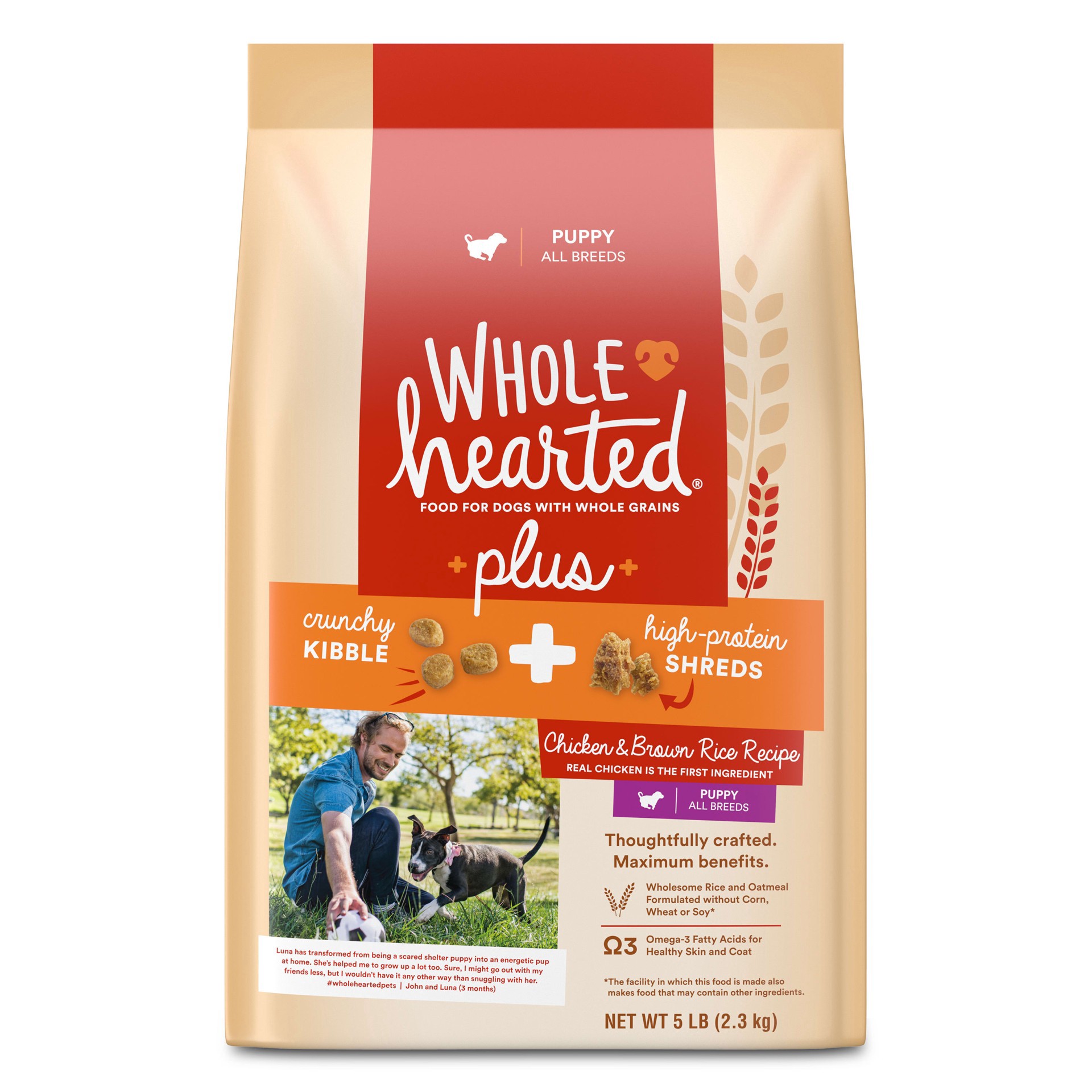 slide 1 of 1, WholeHearted Plus Chicken & Brown Rice Recipe with Whole Grains Dry Puppy Food, 5 lbs., 1 ct