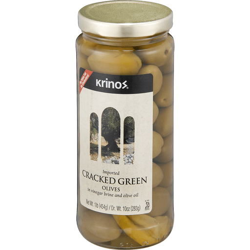 Krinos Green Cracked Olives - 16 Ounce Jars (Pack Of 3) Mediterranean Style