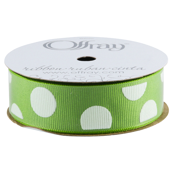 slide 1 of 1, Offray Ribbon Random Dot Puff Applegreen 0.875X, 9 ft