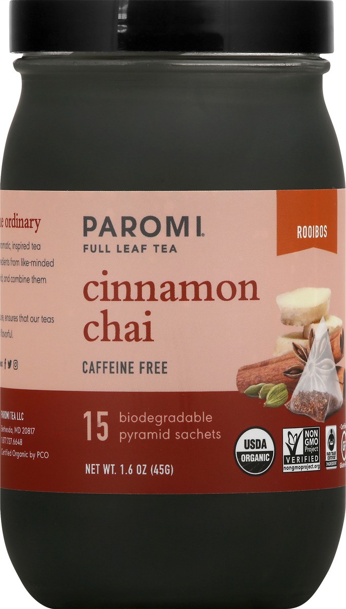 slide 12 of 12, Paromi Tea Paromi Organic Rooibos Tea, Cinnamon Chai, Caffeine Free, Biodegradable Pyramid Sachet - 45 gram, 45 gram