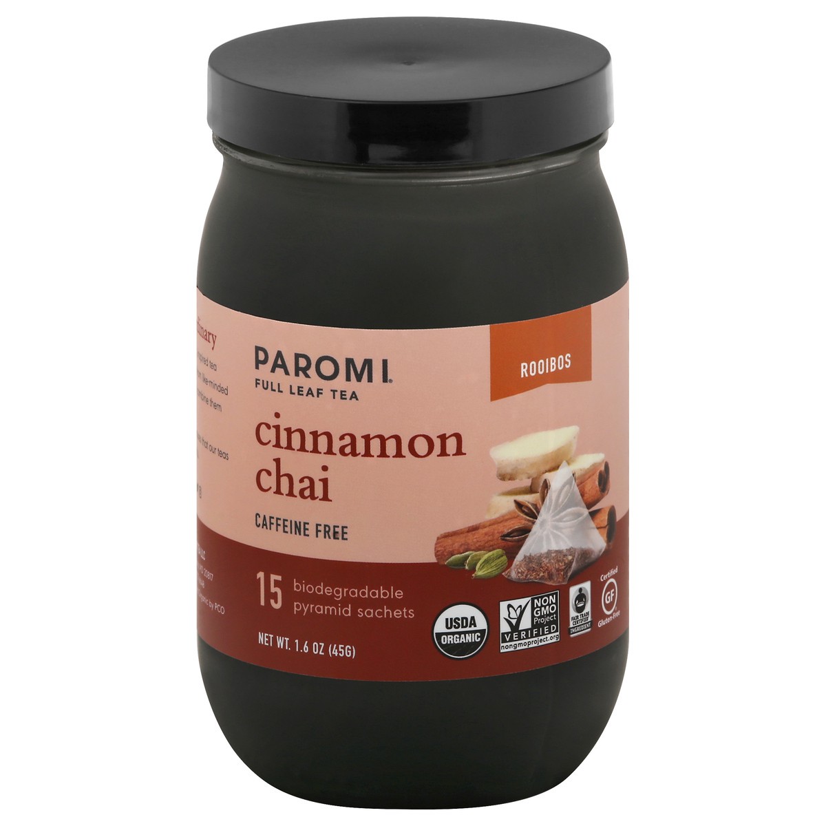 slide 9 of 12, Paromi Tea Paromi Organic Rooibos Tea, Cinnamon Chai, Caffeine Free, Biodegradable Pyramid Sachet - 45 gram, 45 gram