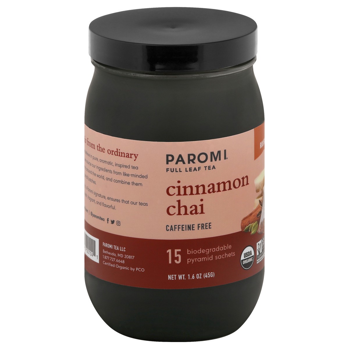 slide 5 of 12, Paromi Tea Paromi Organic Rooibos Tea, Cinnamon Chai, Caffeine Free, Biodegradable Pyramid Sachet - 45 gram, 45 gram