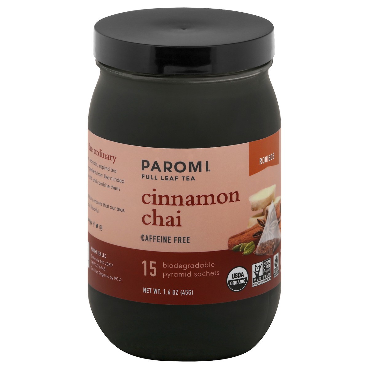 slide 8 of 12, Paromi Tea Paromi Organic Rooibos Tea, Cinnamon Chai, Caffeine Free, Biodegradable Pyramid Sachet - 45 gram, 45 gram