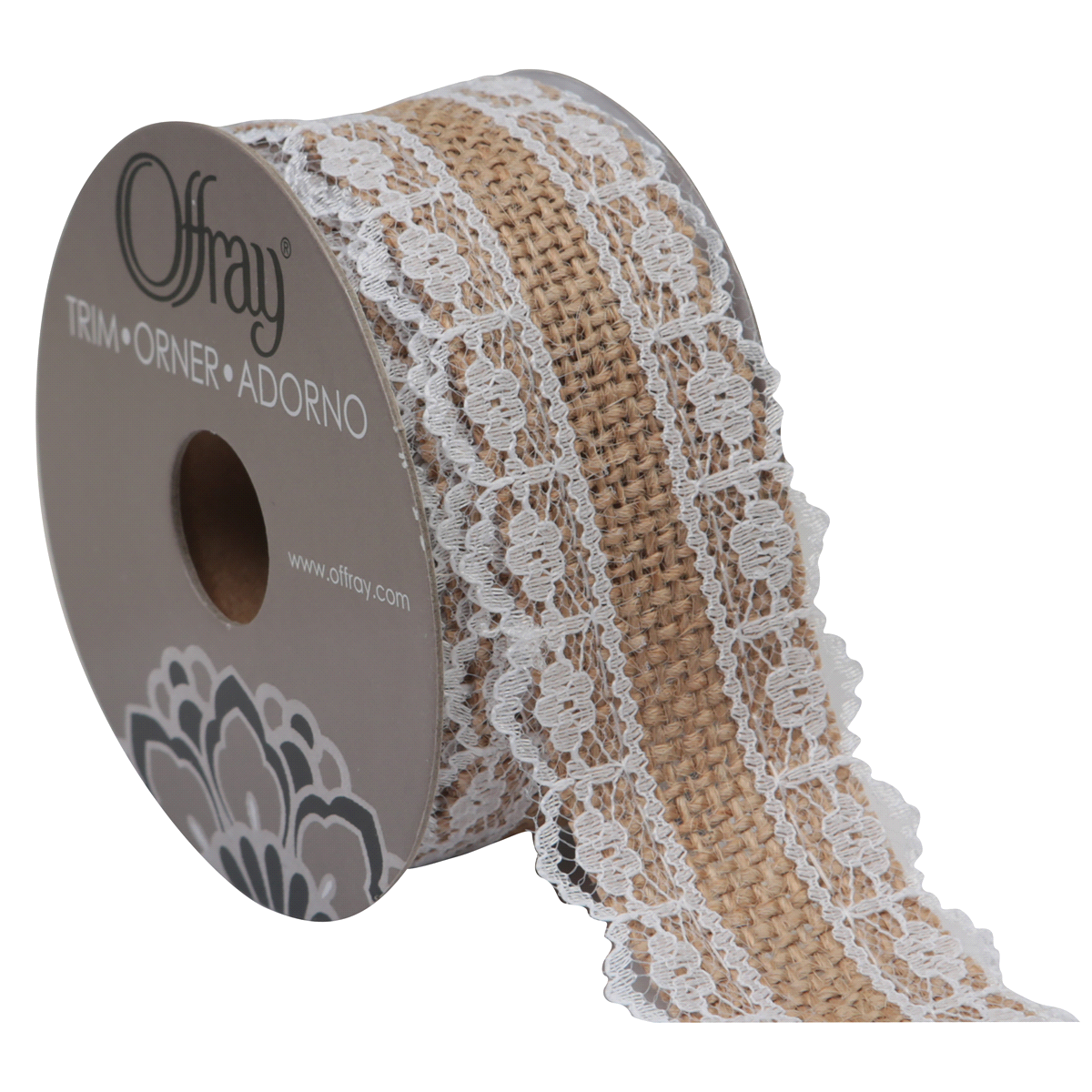 slide 1 of 1, Offray Ribbon Narrow Burlap/Lace Edging Natural, 1.5 X 3 Yd, 1 ct