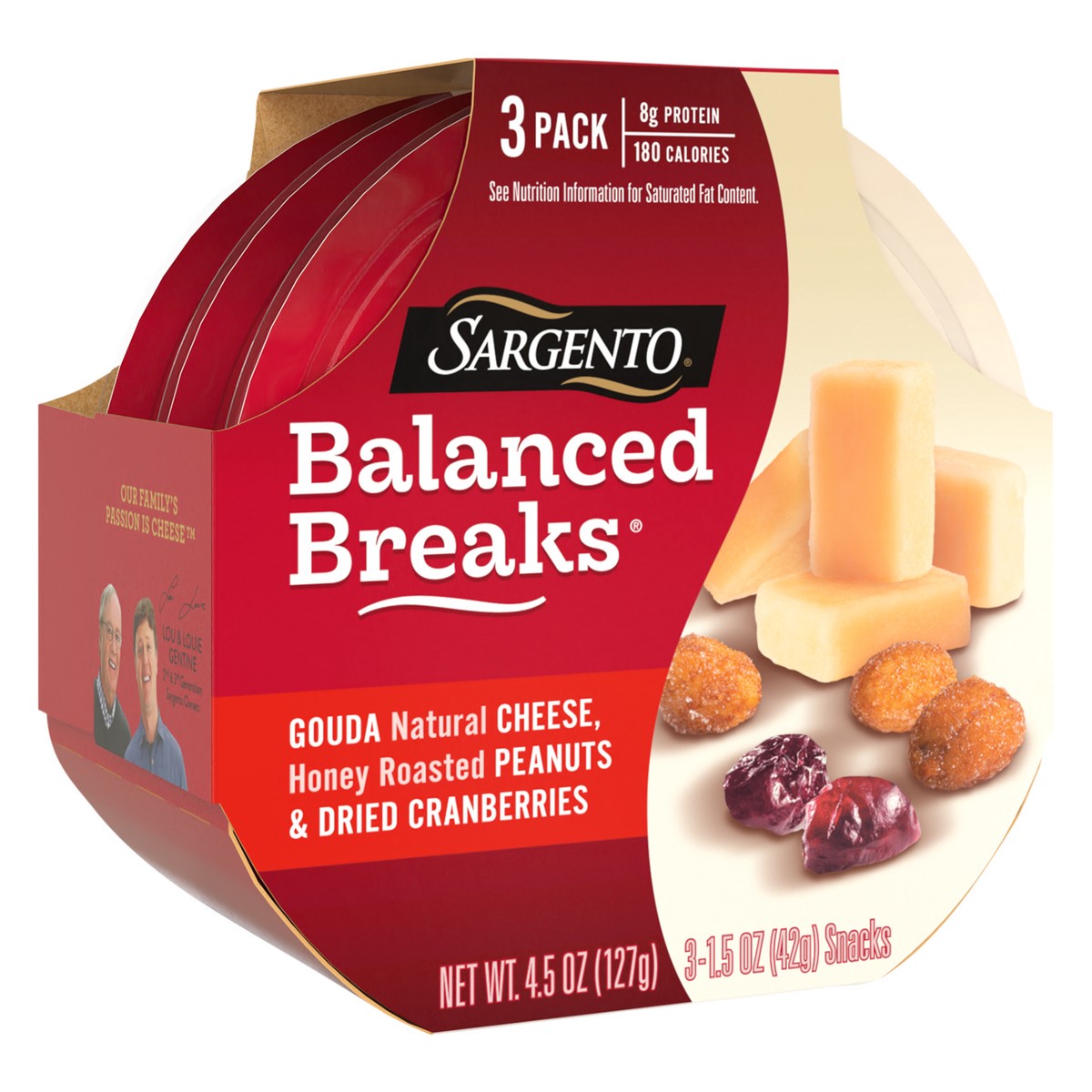 slide 9 of 9, Sargento Balanced Breaks with Gouda Natural Cheese, Honey Roasted Peanuts and Dried Cranberries, 1.5 oz., 3-Pack, 3 ct; 1.5 oz