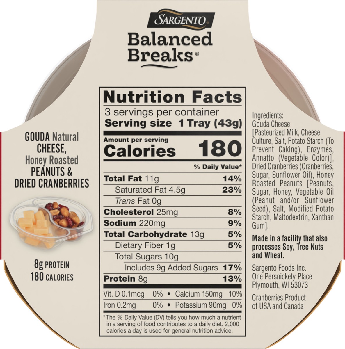 slide 2 of 9, Sargento Balanced Breaks with Gouda Natural Cheese, Honey Roasted Peanuts and Dried Cranberries, 1.5 oz., 3-Pack, 3 ct; 1.5 oz