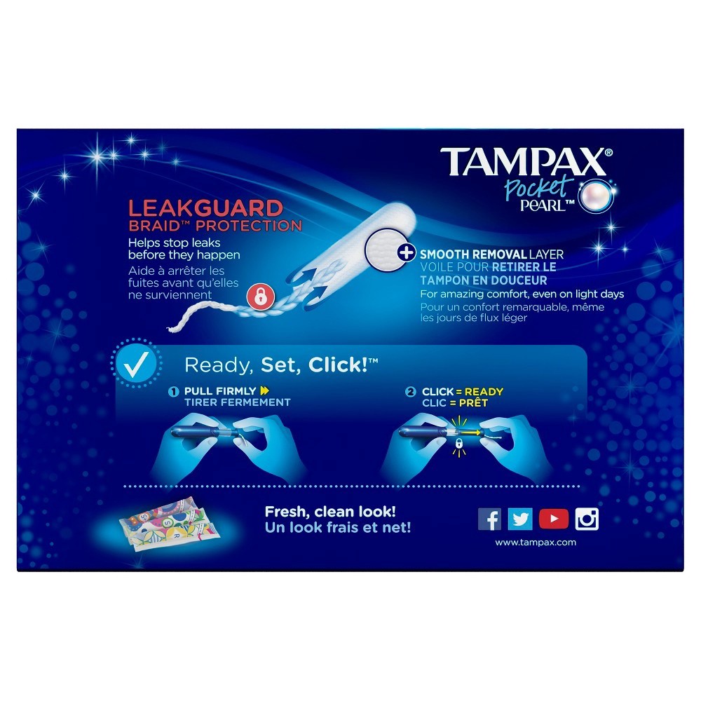 slide 10 of 11, Tampax Pocket Pearl Regular Absorbency Unscented Compact Plastic Tampons, 36 ct