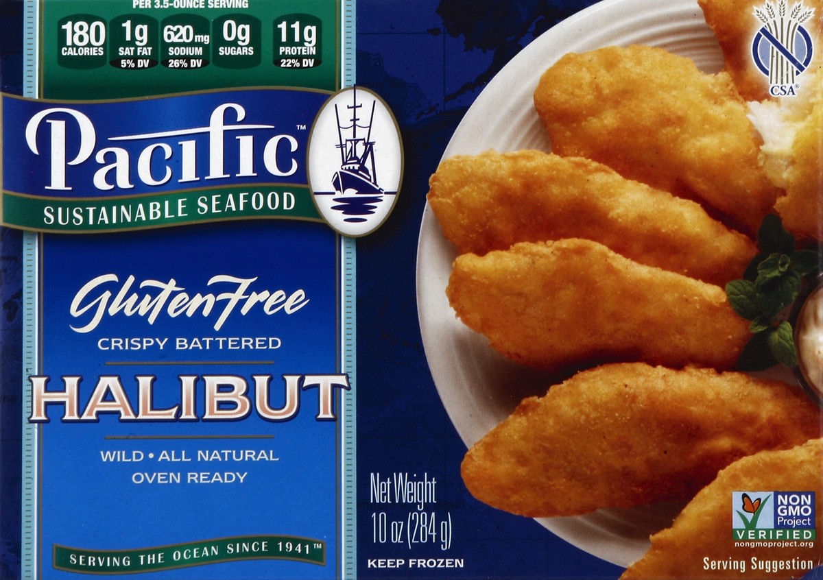 slide 4 of 4, Pacific Sustainable Seafood Gluten Free Crispy Battered Halibut, 10 oz