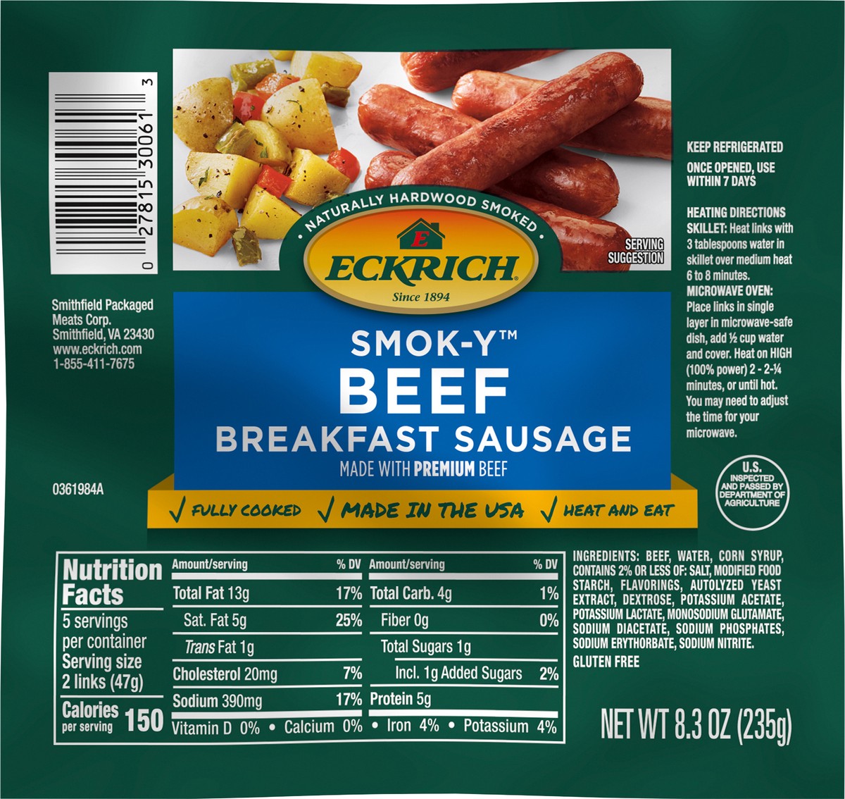 slide 3 of 3, Eckrich Smok-Y Beef Breakfast Sausage Links, 8.3 oz, 8.3 oz