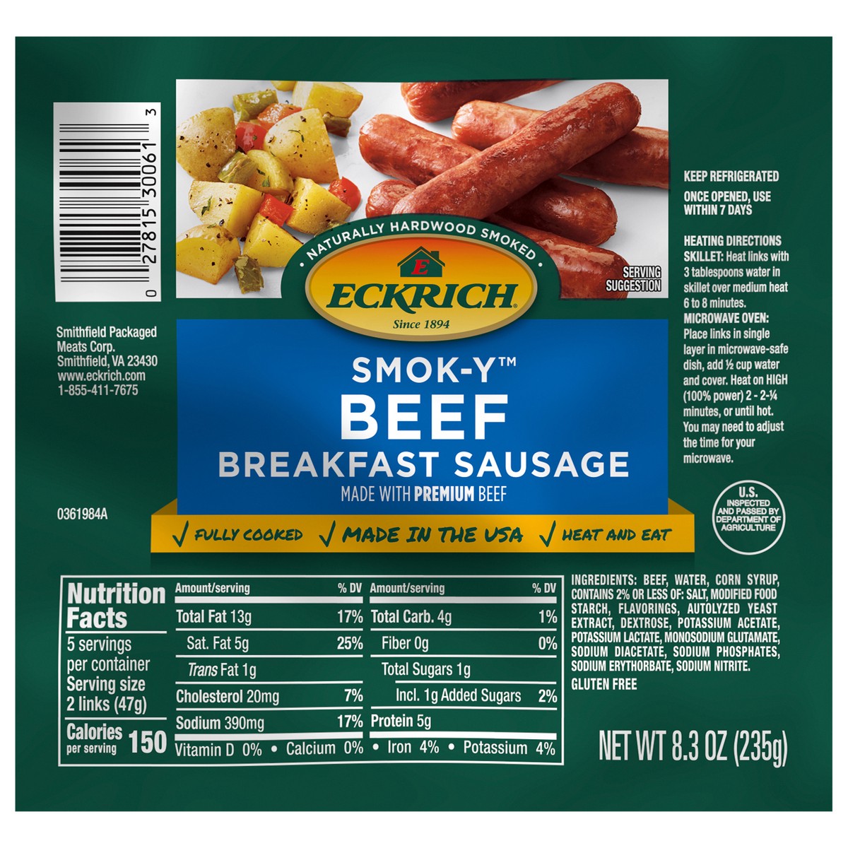 slide 1 of 3, Eckrich Smok-y Beef Breakfast Sausage Links, 8.3 oz, 8.3 oz
