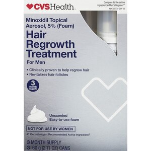 slide 1 of 1, Cvs Health Men's 5% Minoxidil Foam Treatment For Hair Regrowth, 3 Month Supply, 1 ct