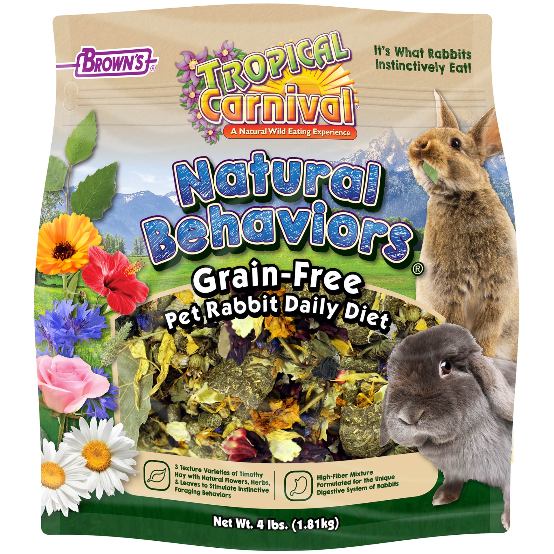 slide 1 of 1, Tropical Carnival Brown's Tropical Carnival Natural Behaviors Grain-Free Rabbit Food, 4 lb
