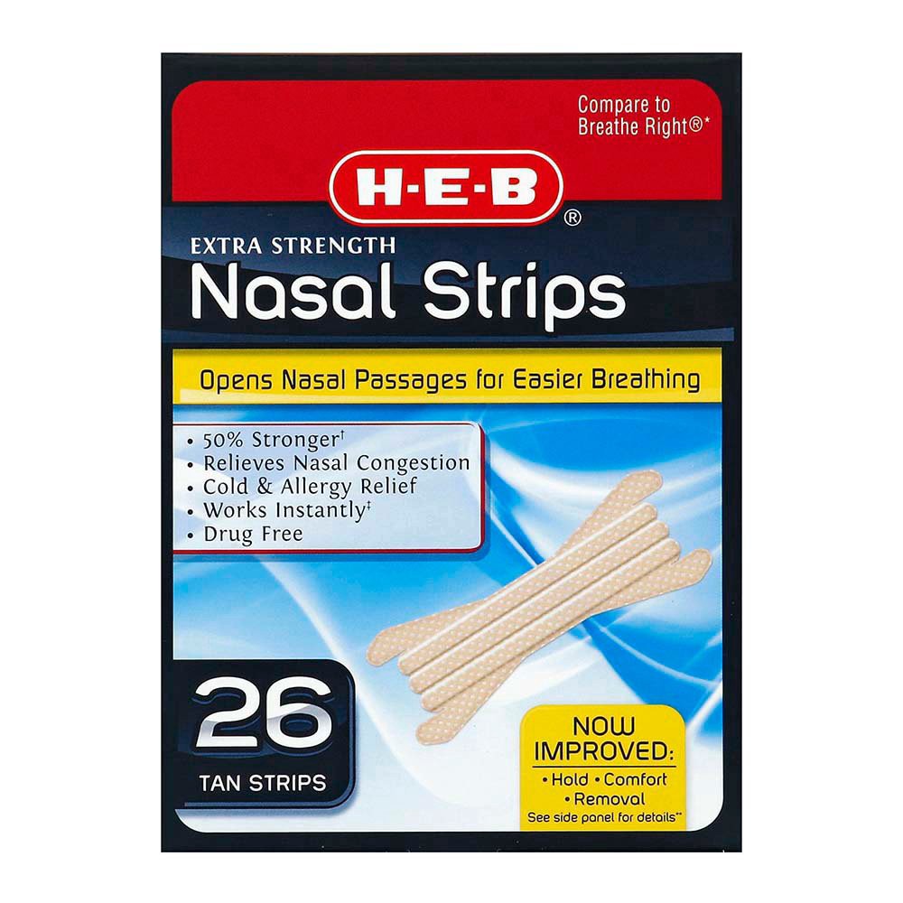 slide 1 of 1, H-E-B Extra Strength Nasal Strips, Tan, 26 ct