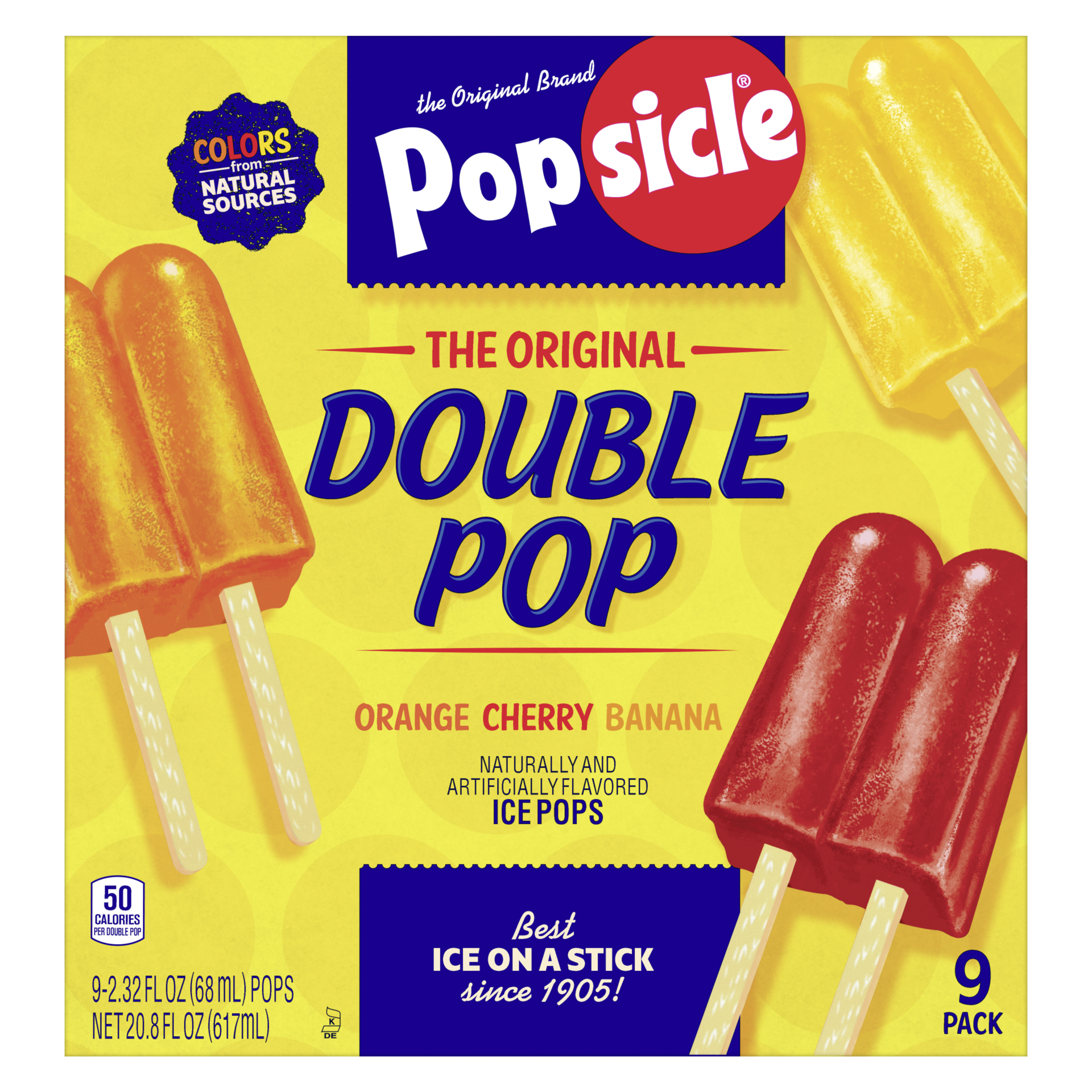 slide 3 of 4, Popsicle Original Double Ice Pop Orange Cherry Banana, 20.8 oz, 9 Count , 20.8 oz