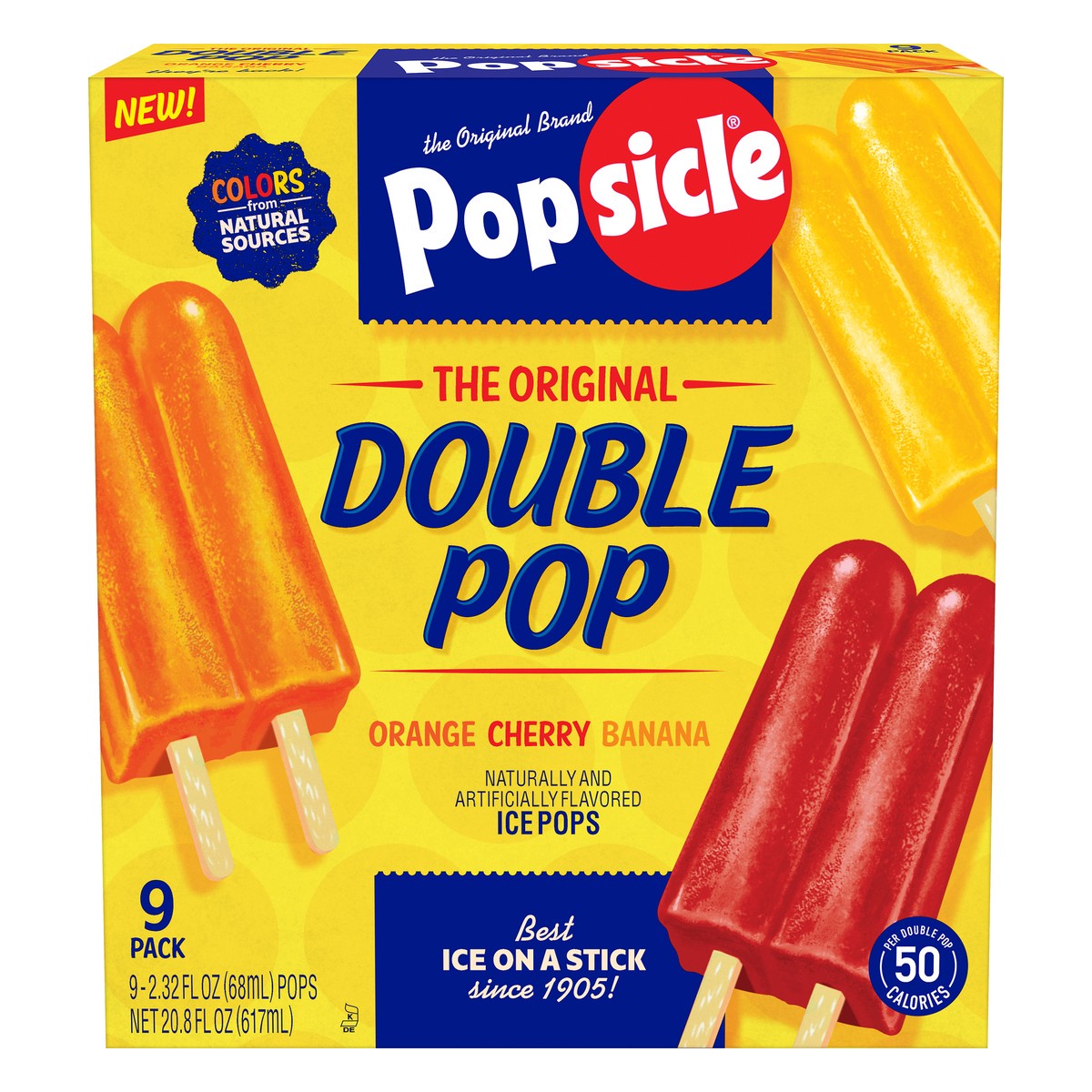 slide 1 of 4, Popsicle Original Double Ice Pop Orange Cherry Banana, 20.8 oz, 9 Count , 20.8 oz