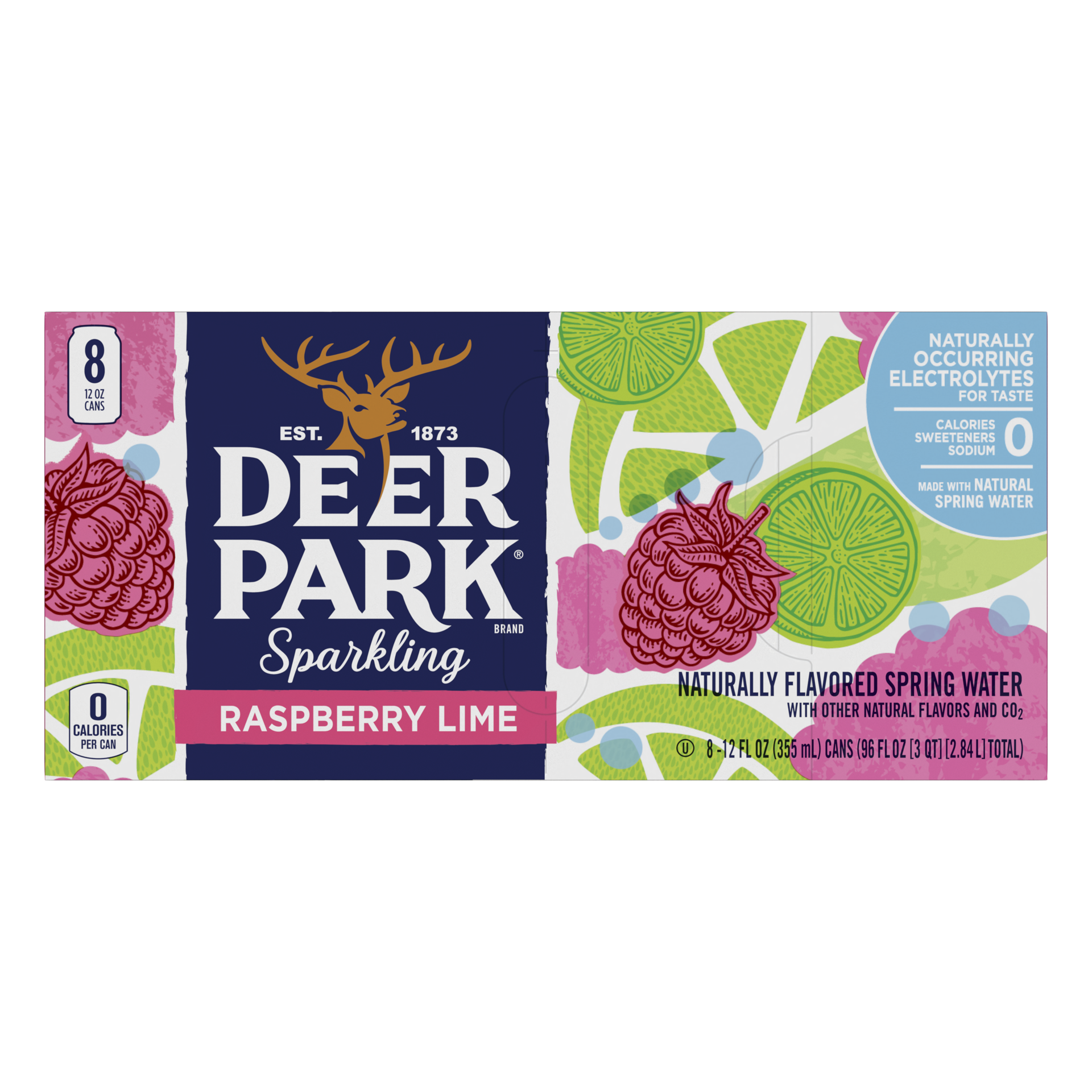 slide 2 of 5, Deer Park Sparkling Water, Raspberry Lime, 12 oz. Cans (8 Count), 8 ct; 12 fl oz