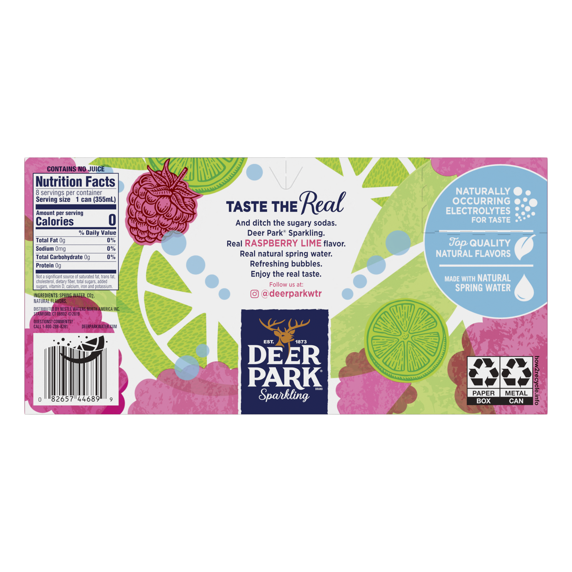 slide 4 of 5, Deer Park Sparkling Water, Raspberry Lime, 12 oz. Cans (8 Count), 8 ct; 12 fl oz