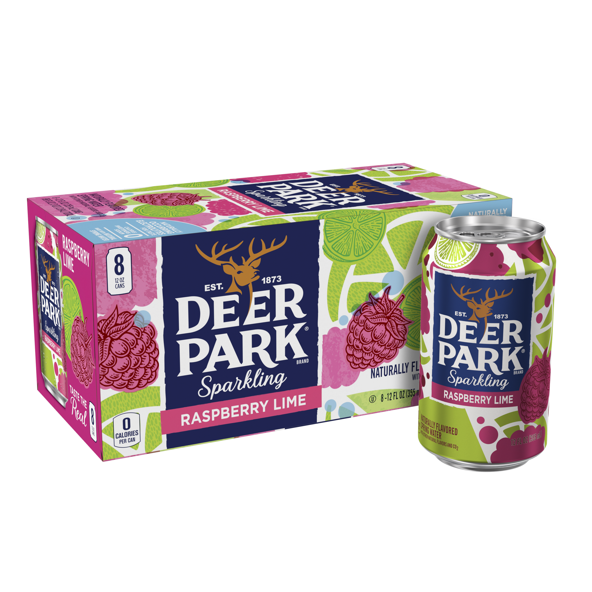 slide 5 of 5, Deer Park Sparkling Water, Raspberry Lime, 12 oz. Cans (8 Count), 8 ct; 12 fl oz