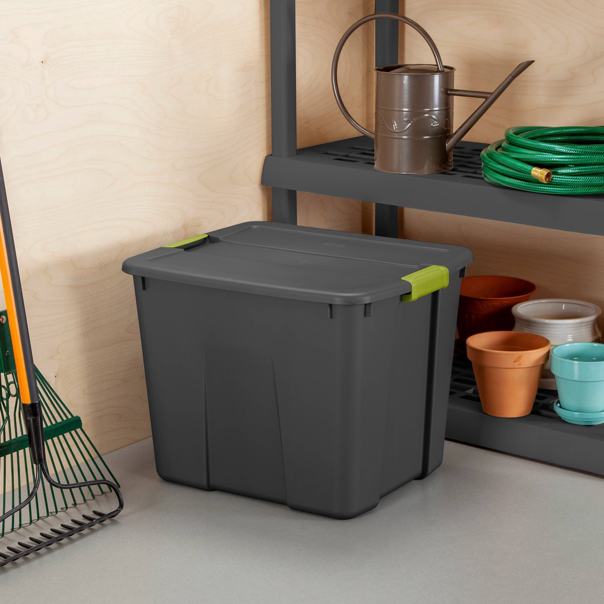 slide 11 of 15, Sterilite 20gal Latching Tote Gray/Green, 20 gal