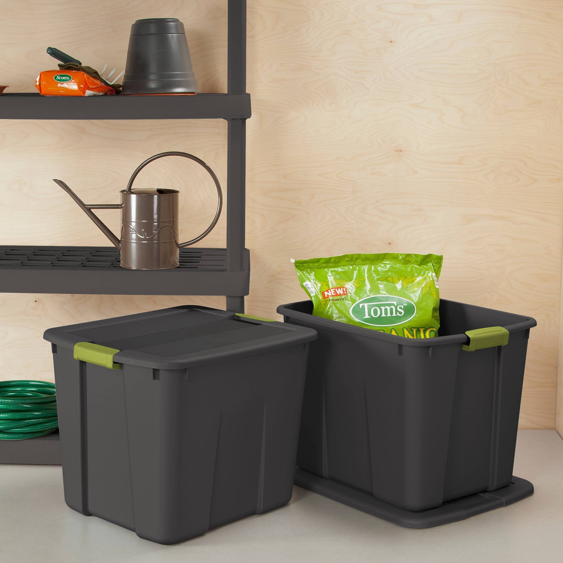 slide 15 of 15, Sterilite 20gal Latching Tote Gray/Green, 20 gal