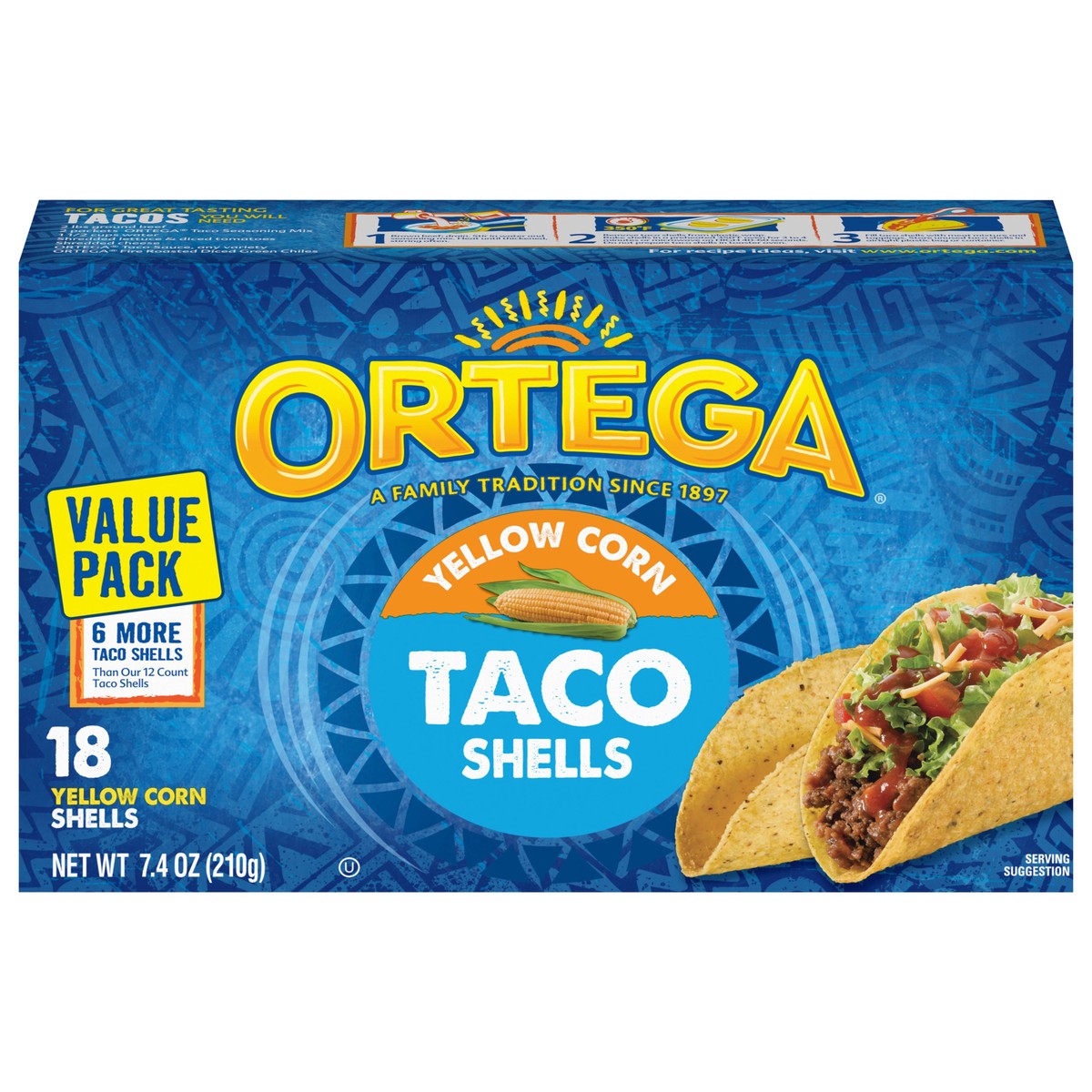 slide 1 of 13, Ortega Yellow Corn Taco Shells, 18 Count, 7.4 oz, 18 ct