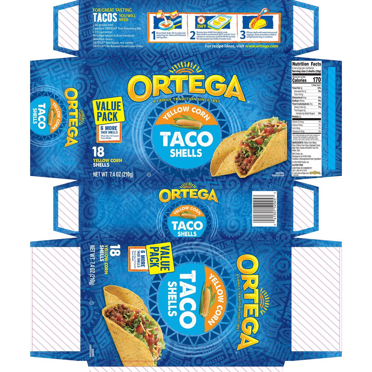 slide 9 of 13, Ortega Yellow Corn Taco Shells, 18 Count, 7.4 oz, 18 ct