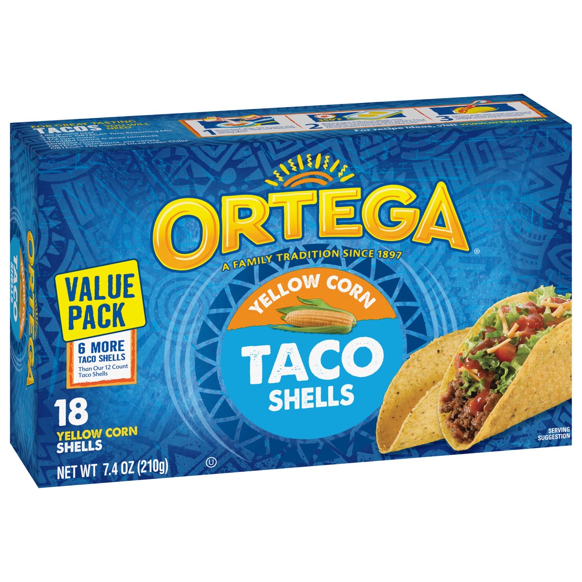 slide 8 of 13, Ortega Yellow Corn Taco Shells, 18 Count, 7.4 oz, 18 ct