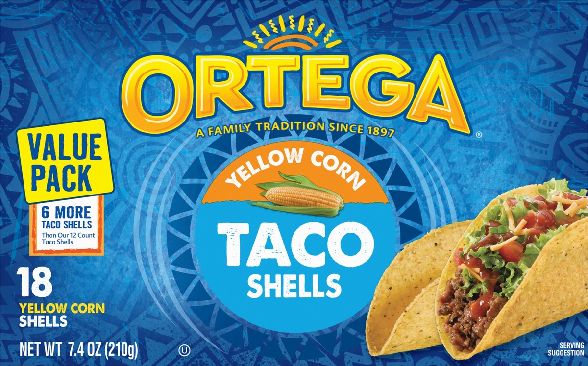 slide 11 of 13, Ortega Yellow Corn Taco Shells, 18 Count, 7.4 oz, 18 ct