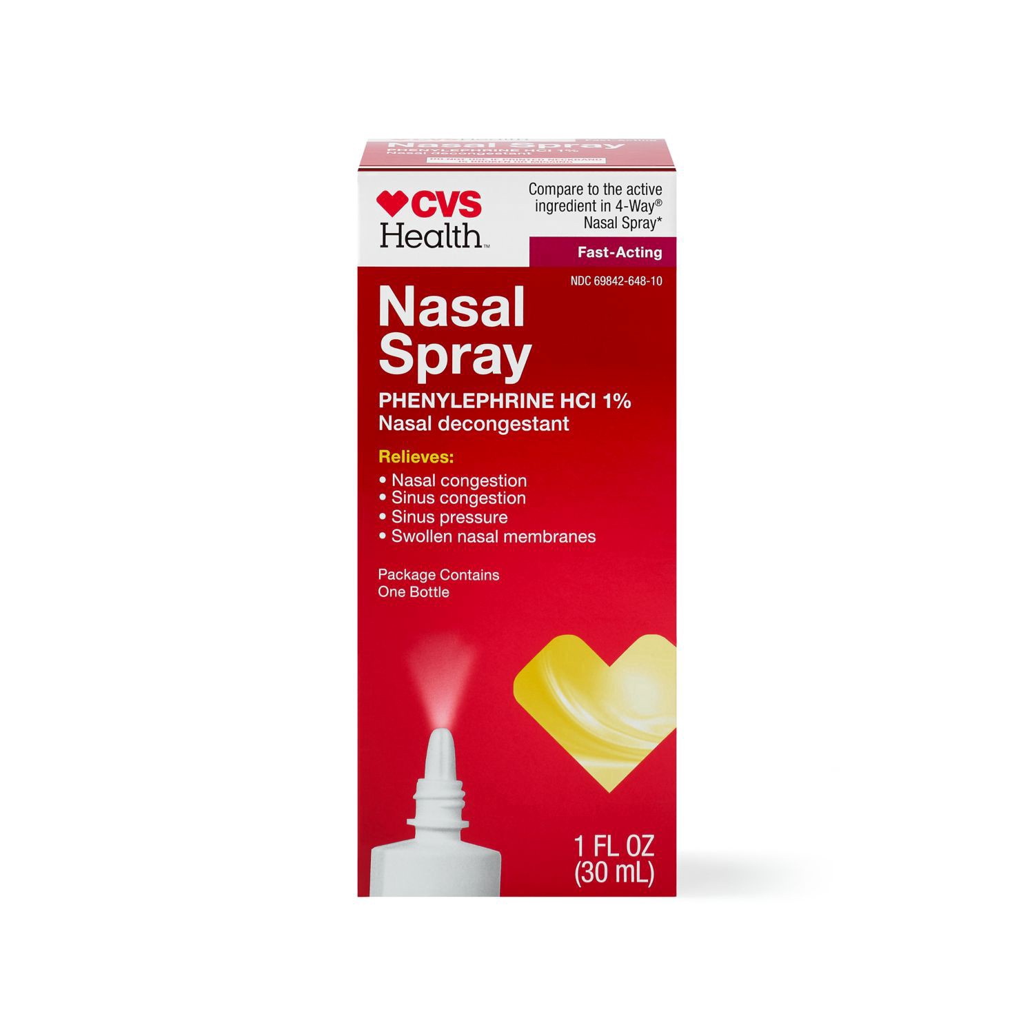 slide 1 of 1, CVS Health Nasal Four Nasal Spray, Phenylephrine Hydrochloride 1%, Nasal Decongestant, 1 oz