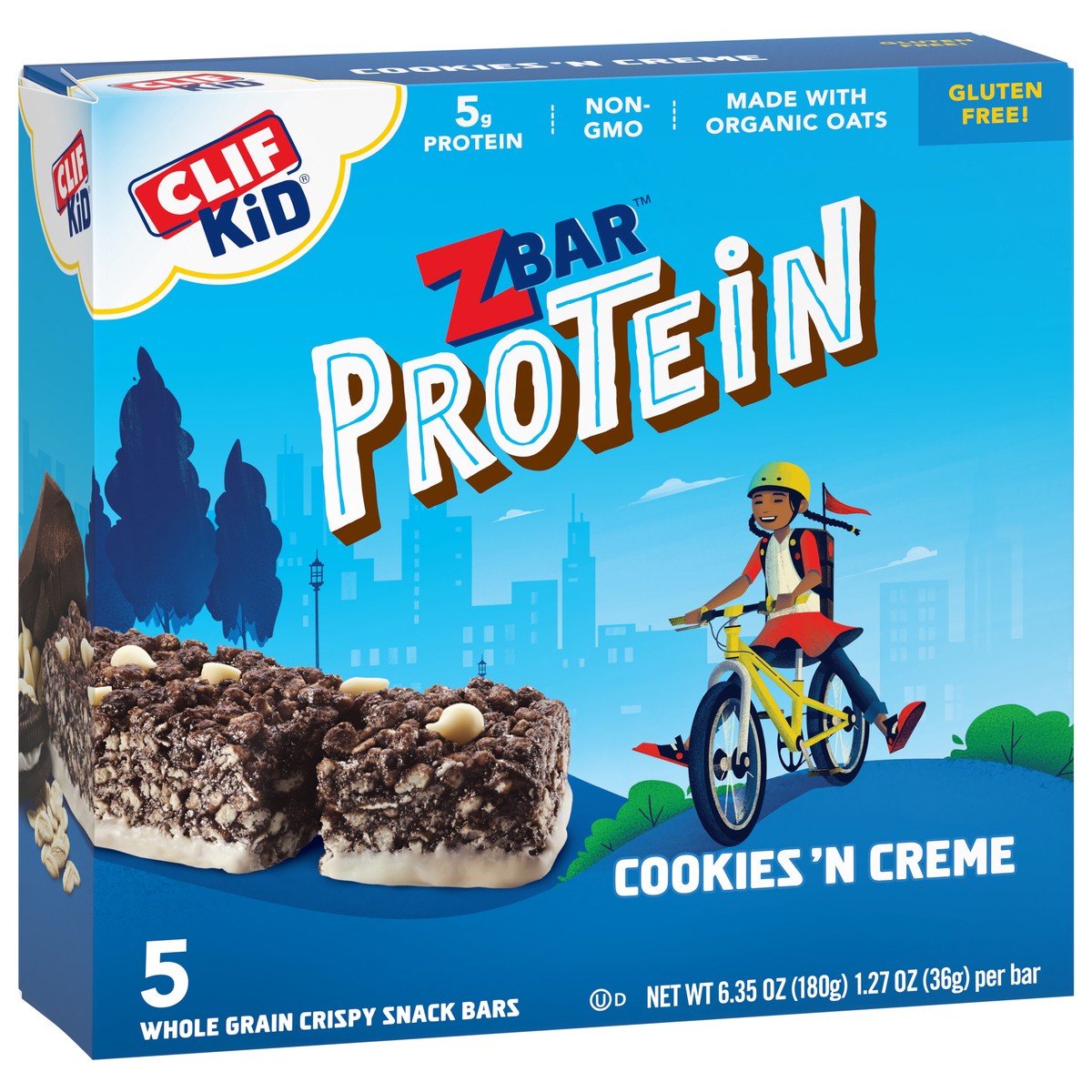 slide 2 of 9, Zbar Protein - Cookies 'n Creme - Crispy Whole Grain Snack Bars - Made with Organic Oats - Non-GMO - 5g Protein - 1.27 oz. (5 Pack), 5 ct; 6.35 oz
