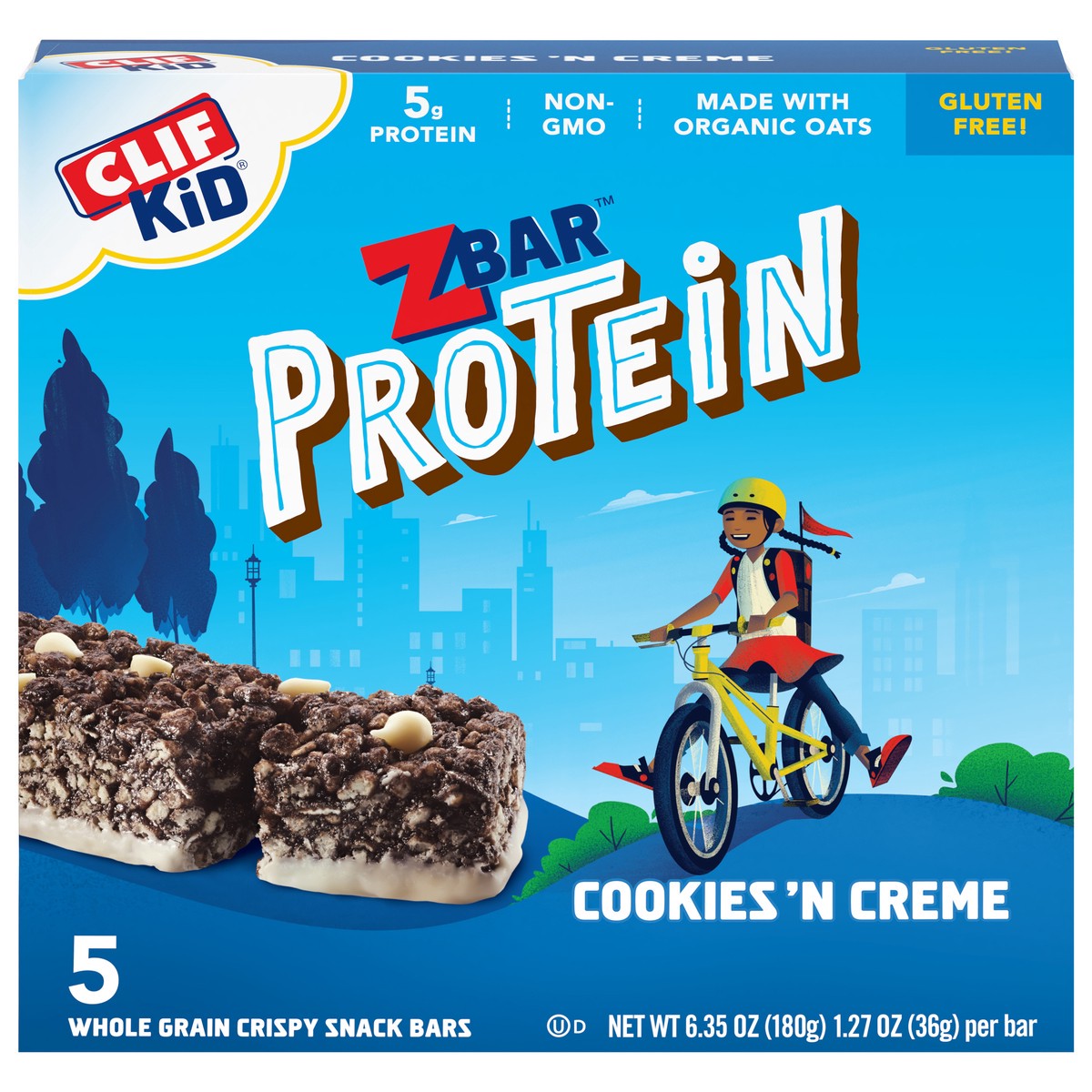 slide 1 of 9, Zbar Protein - Cookies 'n Creme - Crispy Whole Grain Snack Bars - Made with Organic Oats - Non-GMO - 5g Protein - 1.27 oz. (5 Pack), 5 ct; 6.35 oz