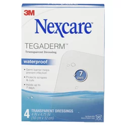 Nexcare Tegaderm Waterproof Transparent Dressing, 4 ct, 4 in x 4 3/4 in