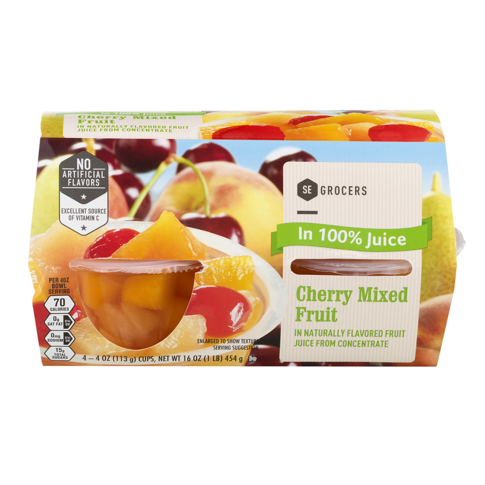 slide 1 of 1, SE Grocers Fruit Cherry Mixed In 100% Juice - 4 CT, 4 ct