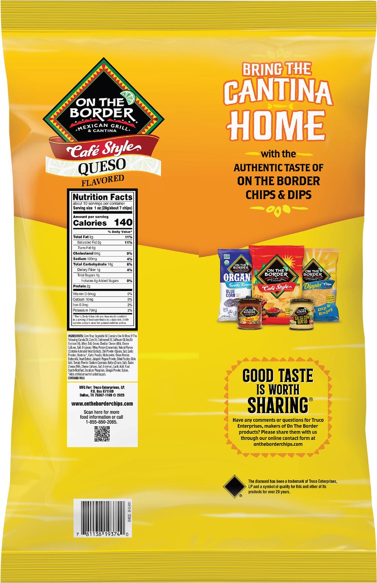 slide 4 of 7, On The Border 9.5 oz On The Border Queso Flavored Cafe Style Chips, 9.5 oz