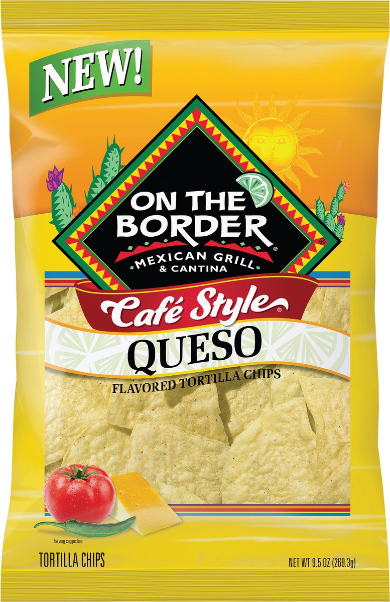 slide 3 of 7, On The Border 9.5 oz On The Border Queso Flavored Cafe Style Chips, 9.5 oz
