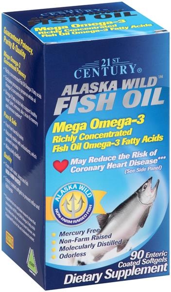 slide 1 of 1, 21st Century Alaska Wild Fish Oil Omega-3 Fatty Acids Dietary Supplement Coated Softgels, 90 ct