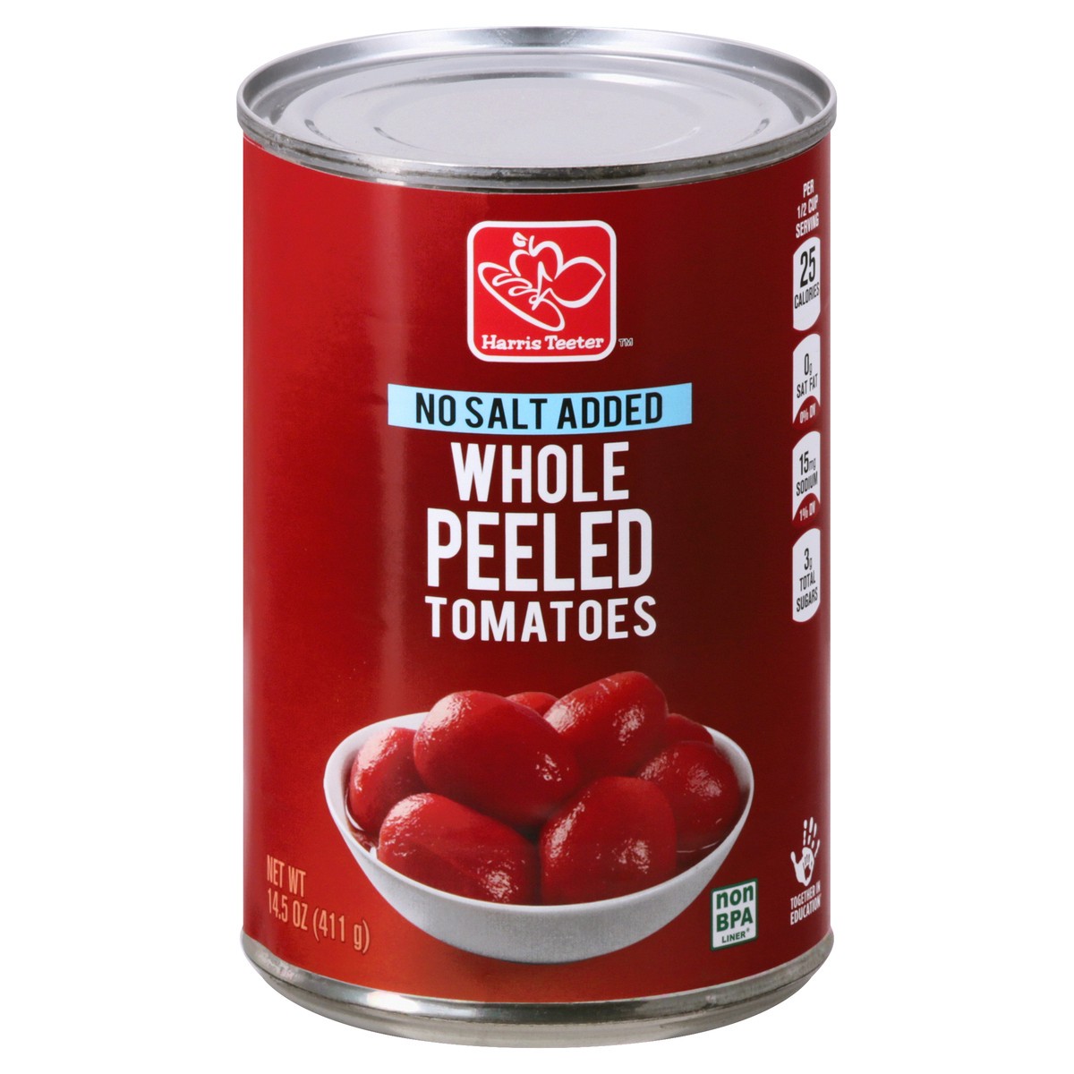 slide 1 of 11, Harris Teeter Whole Peeled Tomatoes - No Salt Added, 14.5 oz