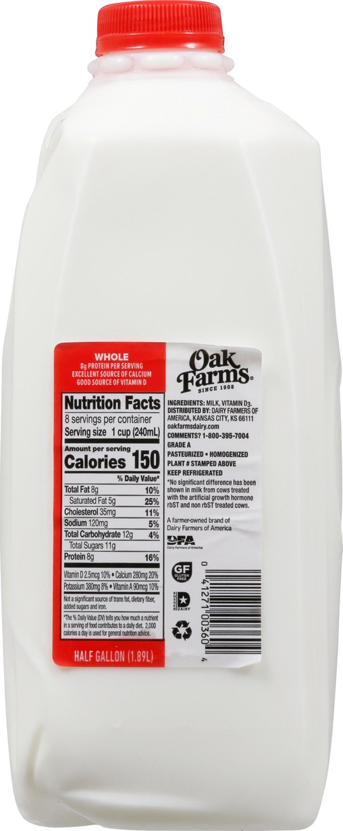 slide 5 of 9, Oak Farms Whole Milk 0.5 gl, 1/2 gal
