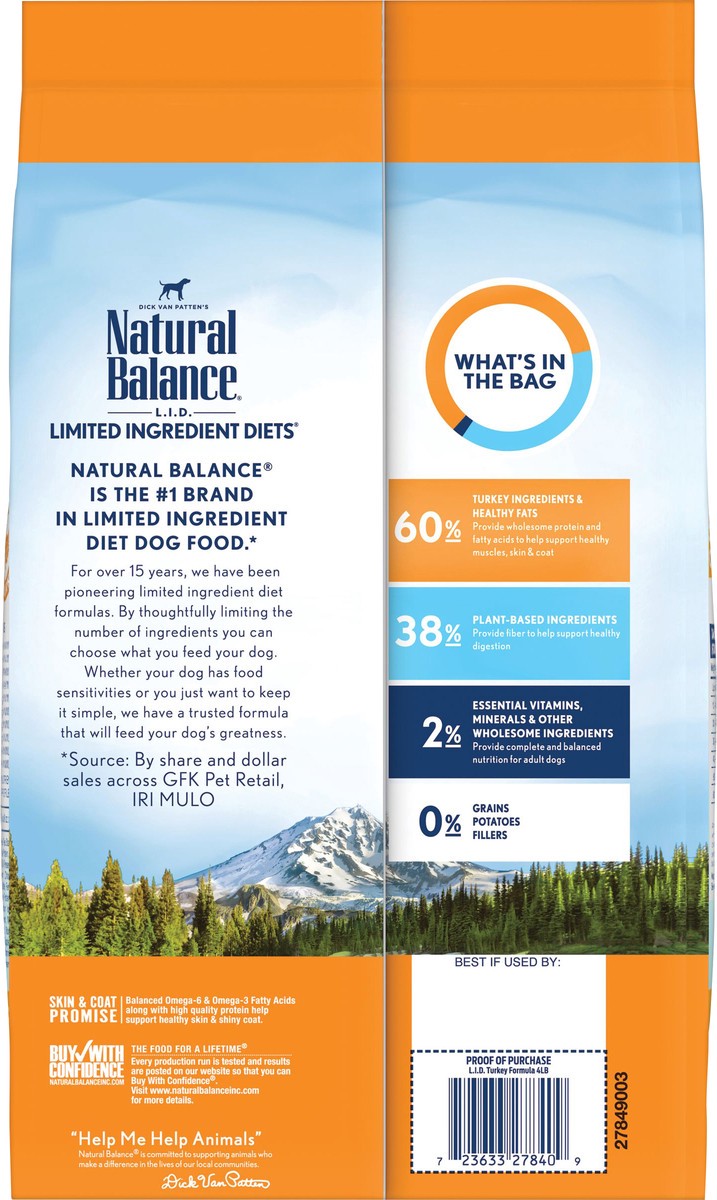 slide 8 of 9, Natural Balance L.I.D. Limited Ingredients Diet Grain Free Turkey Formula Dog Food 4 lb, 4 lb