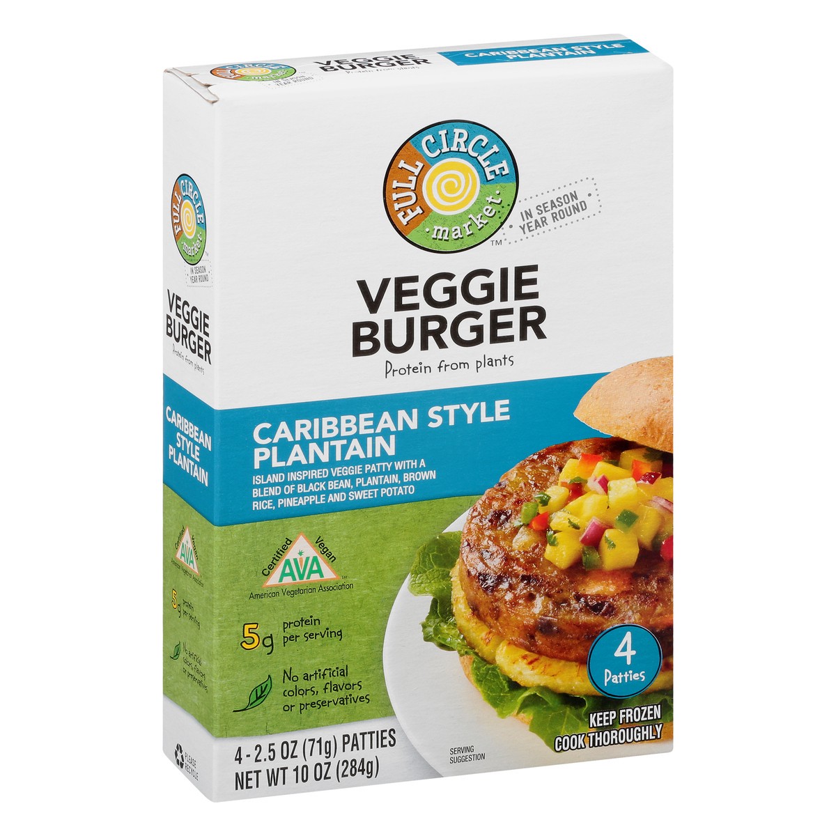 slide 7 of 10, Full Circle Market Carribean Style Plantain Veggie Burger 4 2.5 oz 4 ea Box, 4 ct