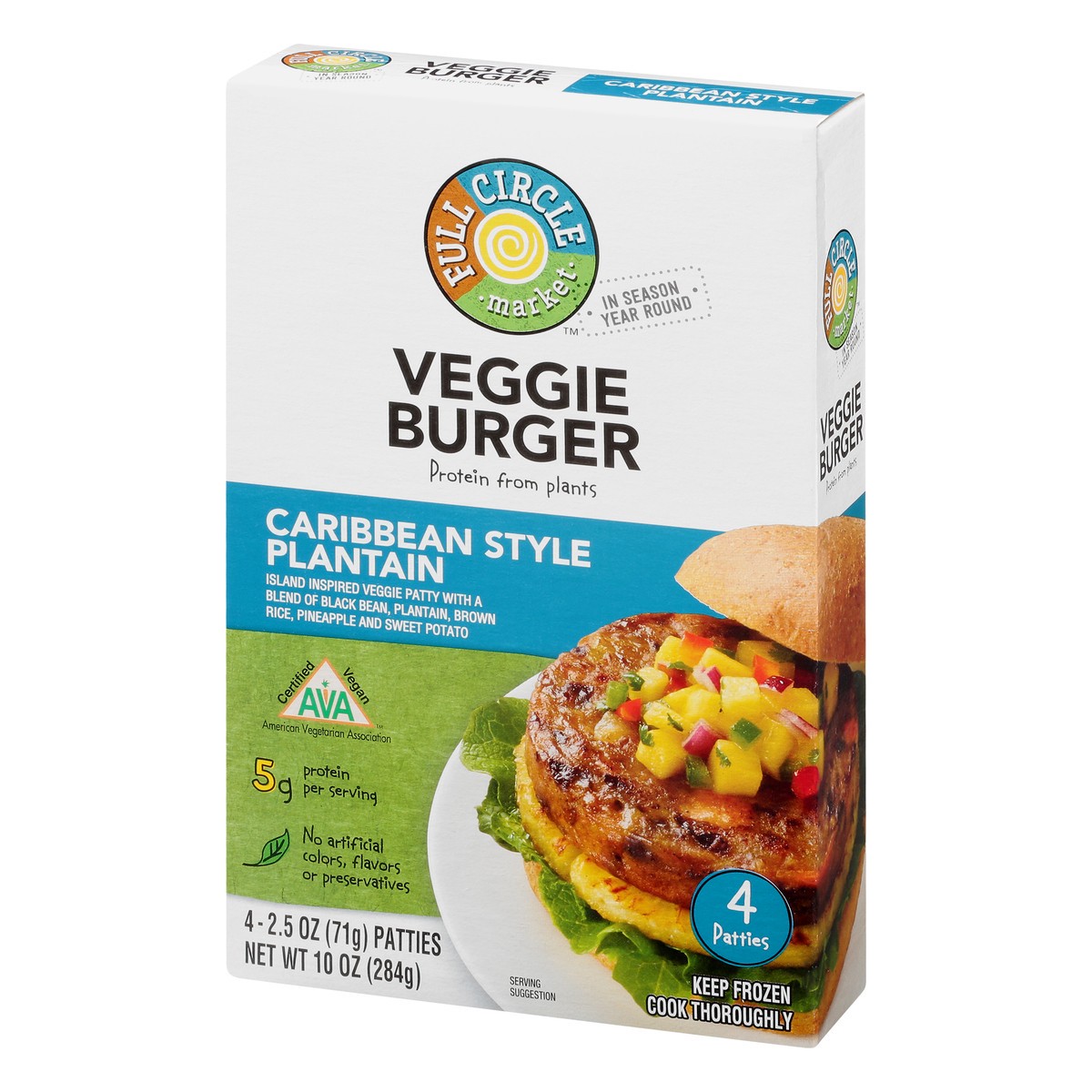 slide 2 of 10, Full Circle Market Carribean Style Plantain Veggie Burger 4 2.5 oz 4 ea Box, 4 ct