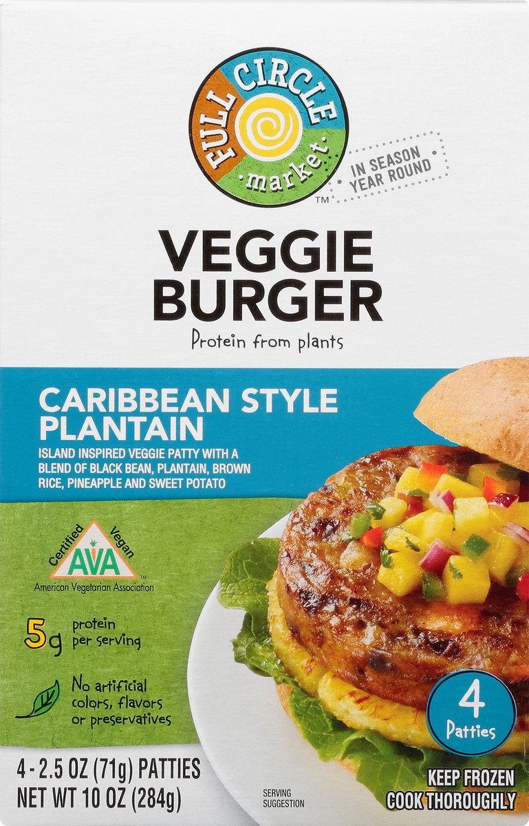 slide 5 of 10, Full Circle Market Carribean Style Plantain Veggie Burger 4 2.5 oz 4 ea Box, 4 ct