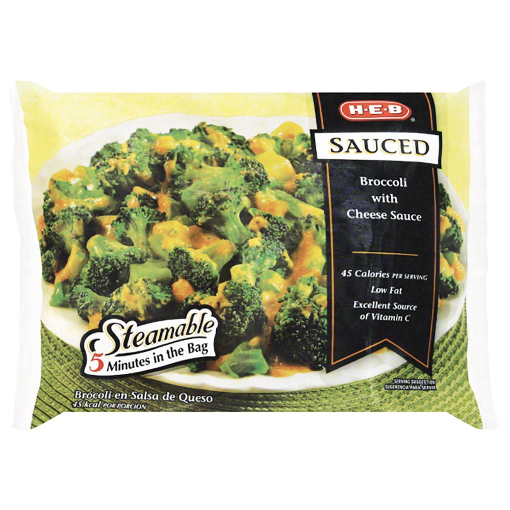 slide 1 of 1, H-E-B Frozen Steamable Broccoli in Cheese Sauce, 12 oz