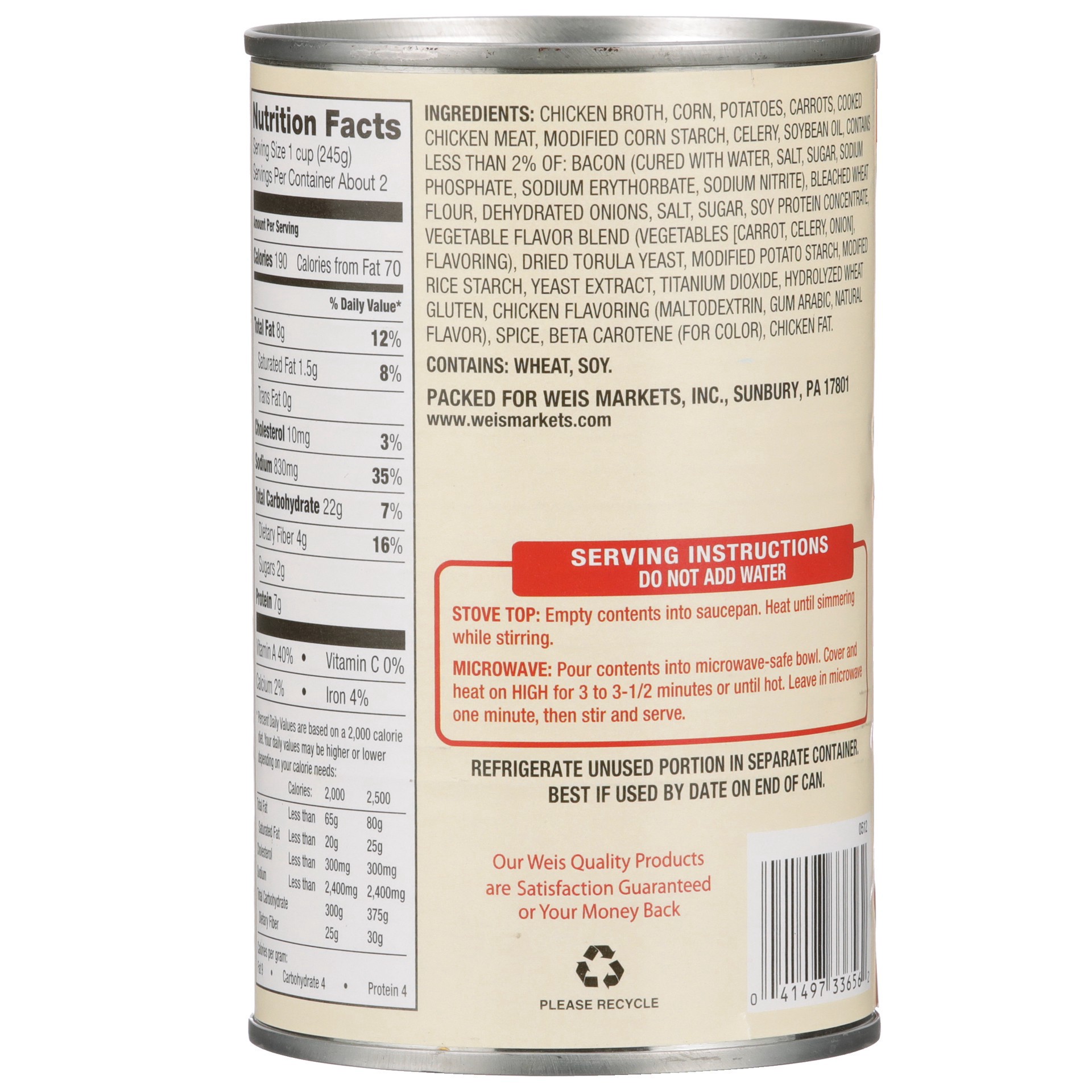 slide 2 of 6, Weis Quality Chicken Corn Chowder Chunky Soup, 18.8 oz