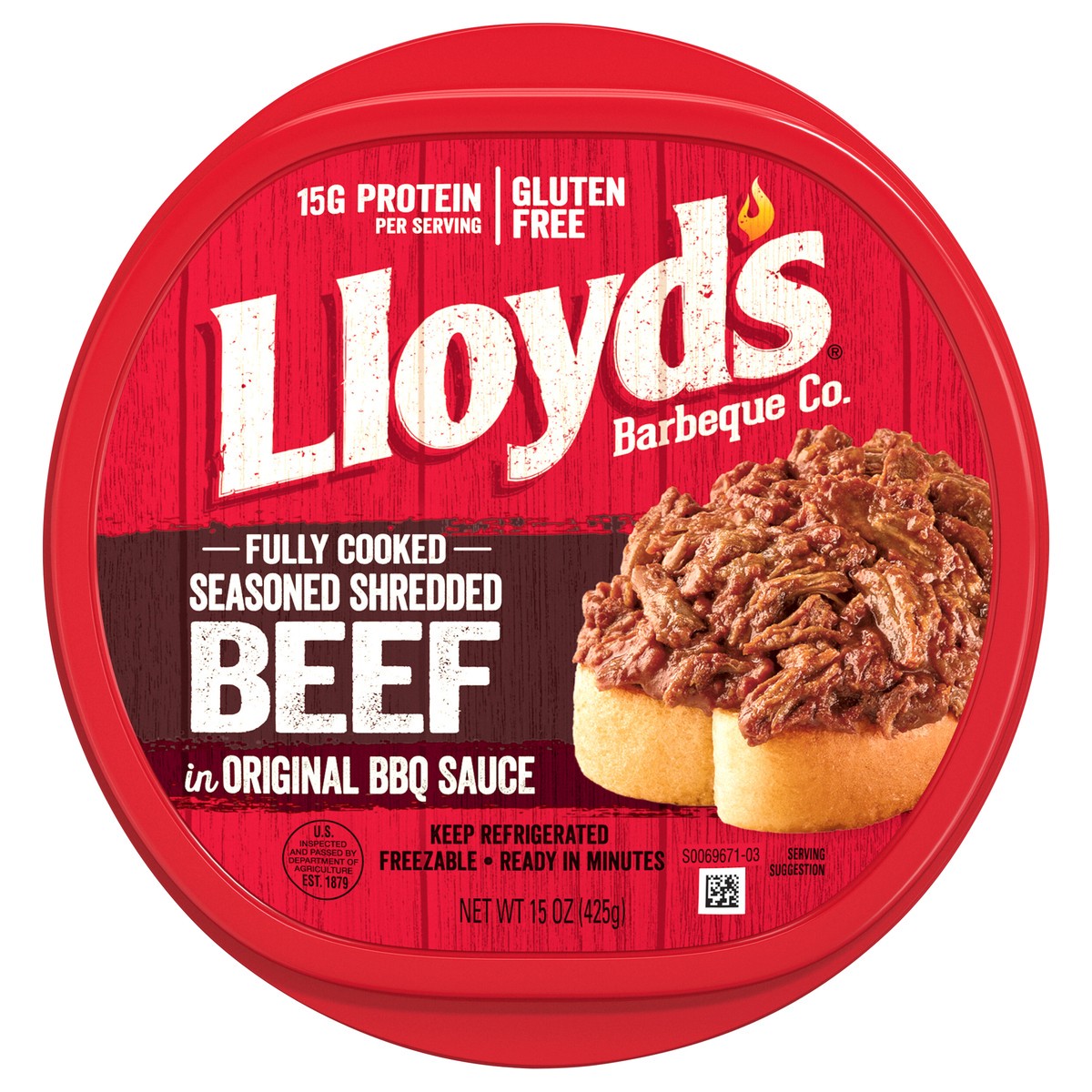 slide 1 of 9, Lloyd's Barbeque Company LLOYD'S Seasoned and Shredded Beef in Original BBQ Sauce, 15 oz