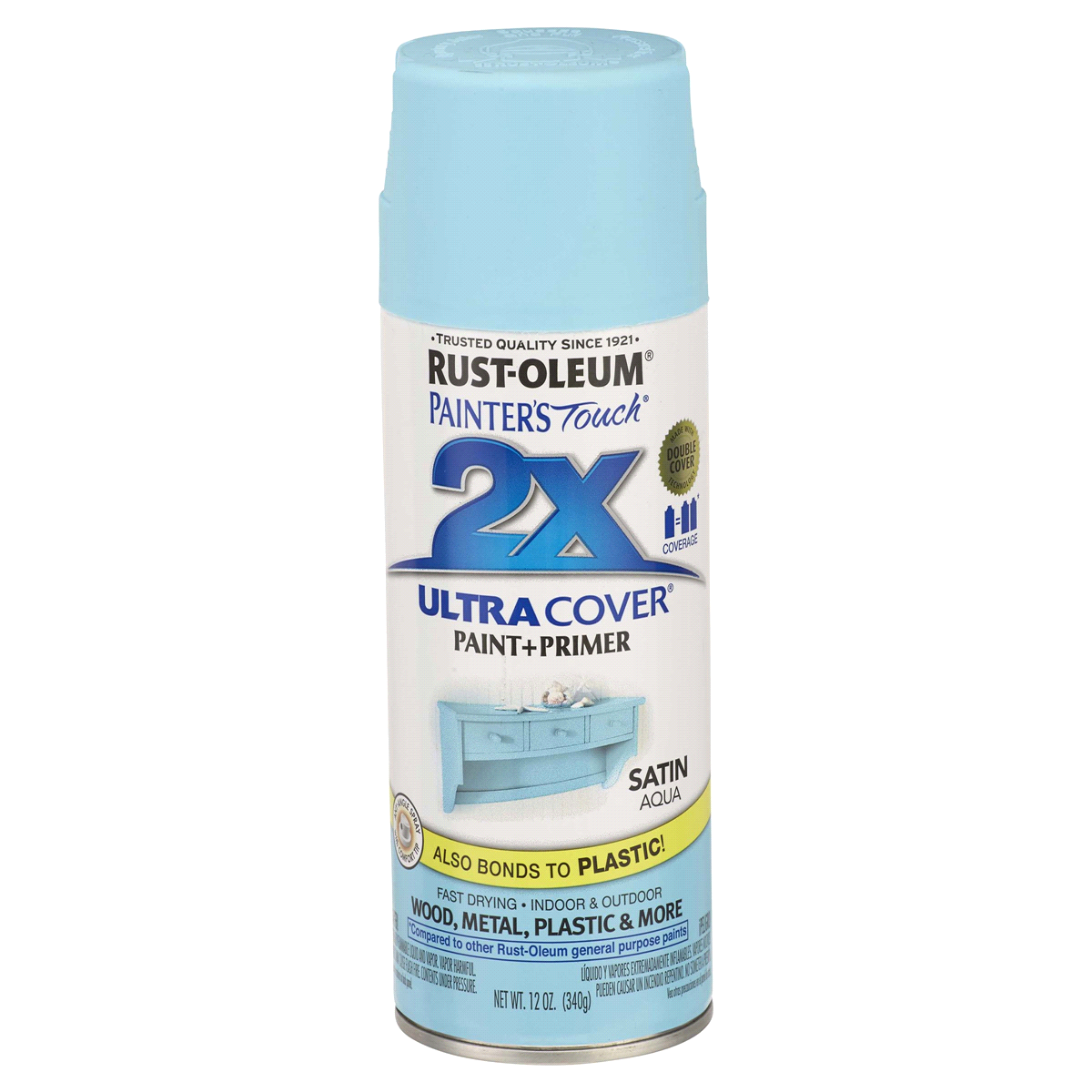 slide 1 of 9, Rust-Oleum Painters Touch 2x Ultra Cover Spray Paint 249085, Satin Aqua, 12 oz